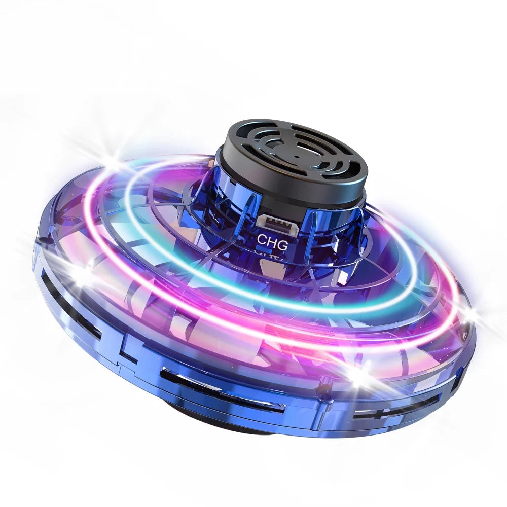 Flying Spinner Mini UFO Drone for Kids, Flying Fidget Spinner UFO Toy Drone, Flying Orb Ball Hand Operated with 360 ° Rotating and LED Lights for Adult and Kids (Blue)