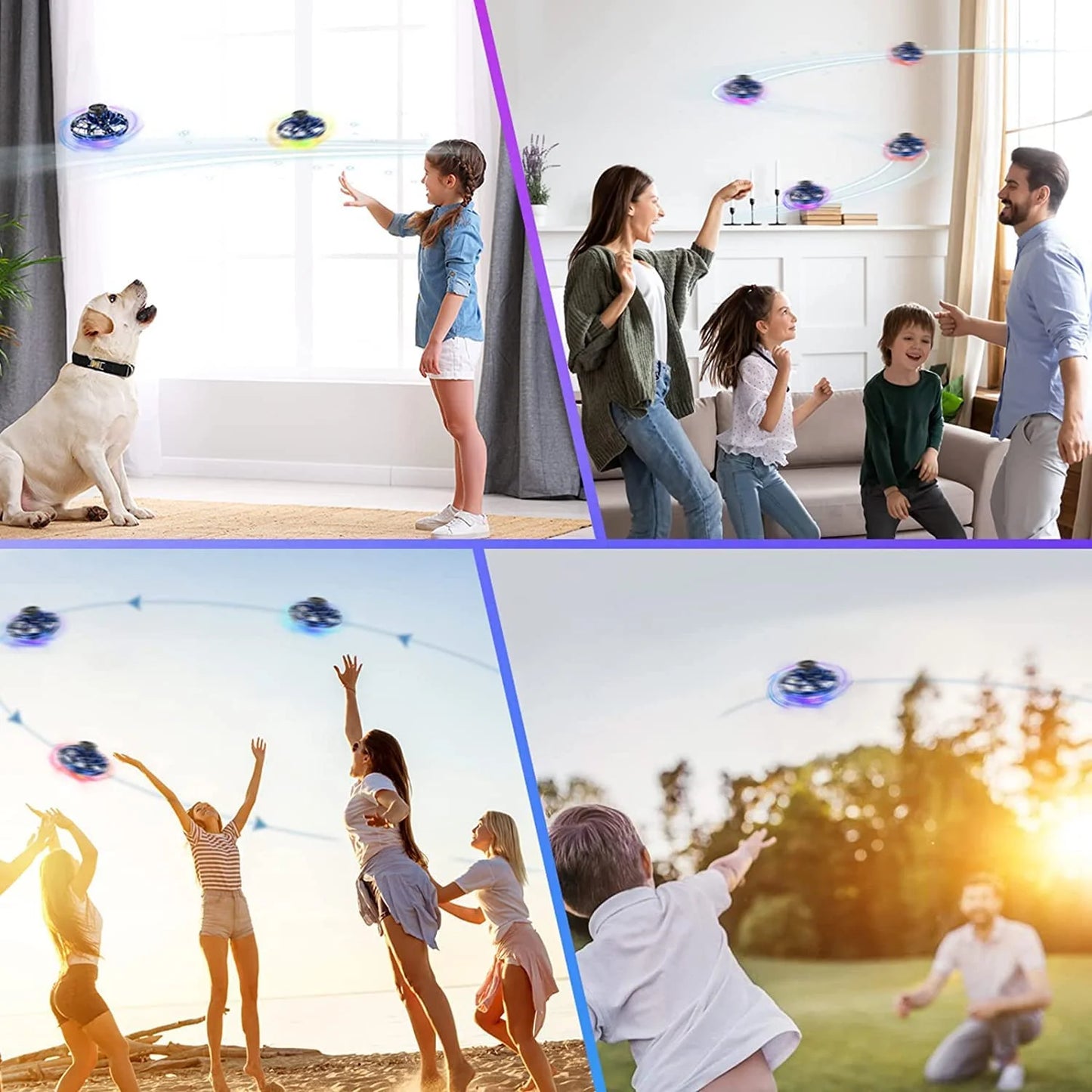 Flying Spinner Mini UFO Drone for Kids, Flying Fidget Spinner UFO Toy Drone, Flying Orb Ball Hand Operated with 360 ° Rotating and LED Lights for Adult and Kids (Blue)