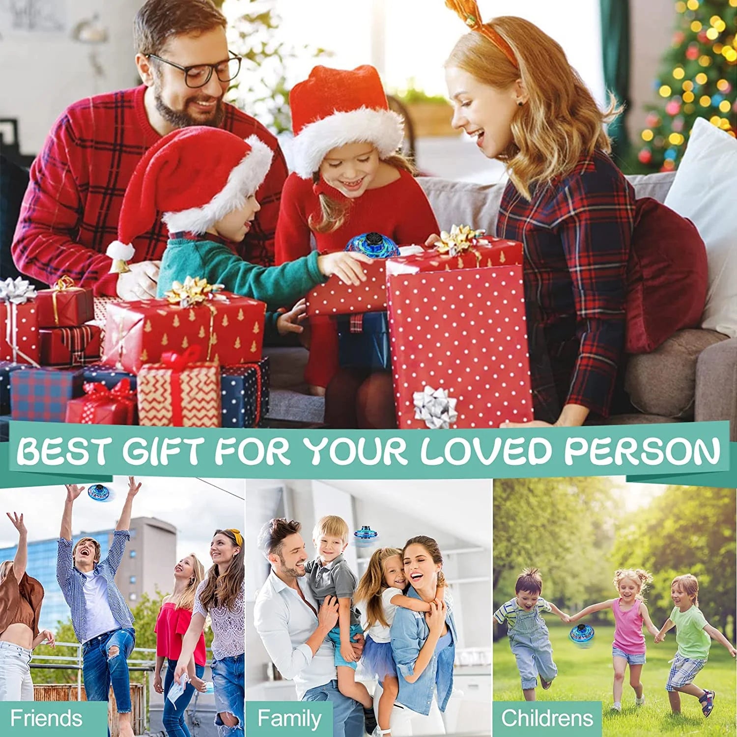 Flying Spinner Mini UFO Drone for Kids, Flying Fidget Spinner UFO Toy Drone, Flying Orb Ball Hand Operated with 360 ° Rotating and LED Lights for Adult and Kids (Blue)