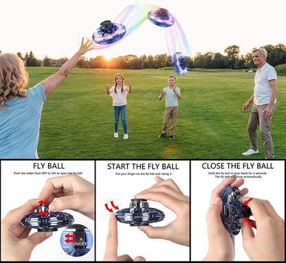 Flying Spinner Mini UFO Drone for Kids, Flying Fidget Spinner UFO Toy Drone, Flying Orb Ball Hand Operated with 360 ° Rotating and LED Lights for Adult and Kids (Blue)